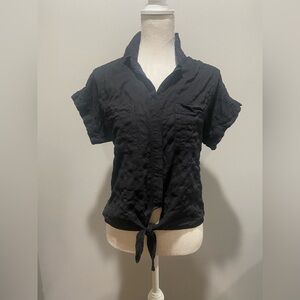 Anthropologie Cloth and Stone Black Button Down Tie-Front Shirt